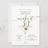 Maak het 30 Wit Vies Martini 30e Verjaardagsfeest Kaart (Voorkant)