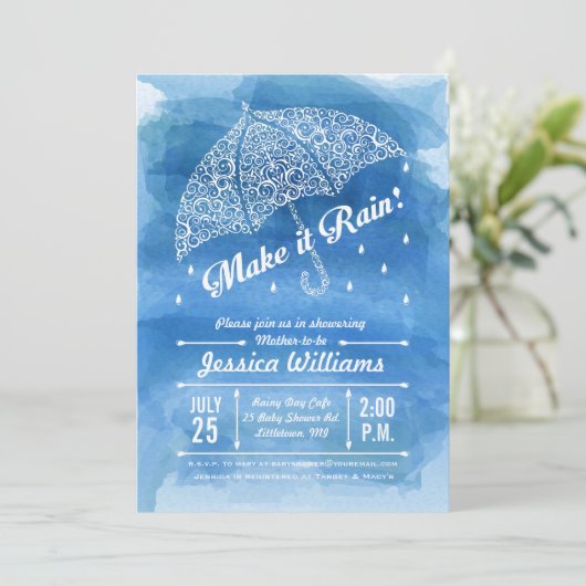 Maak het de Uitnodiging Blauw van de Waterverf van (Staand voorkant)