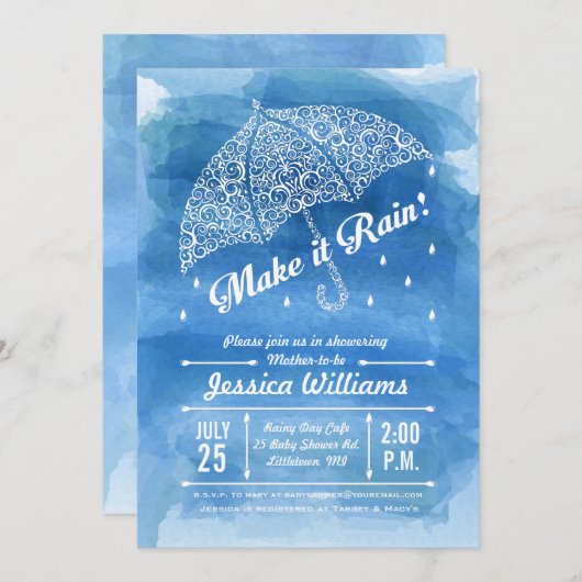 Maak het de Uitnodiging Blauw van de Waterverf van (Voorkant / Achterkant)