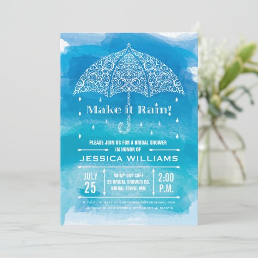 Maak het de Uitnodiging Blauw van de Waterverf van (Staand voorkant)