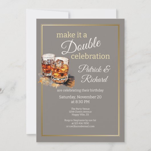 Maak het een dubbele viering Grijs Whiskeyglas Kaart (Voorkant)