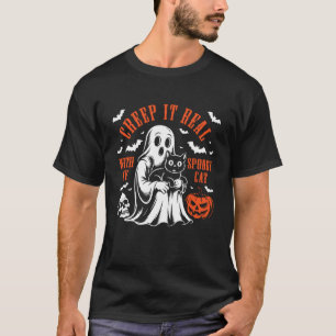Maak het eng, met mijn enge kat Halloween spook T-shirt