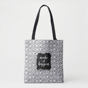 Maak het gebeuren Zwarte en Witte Wervelende Tote Bag