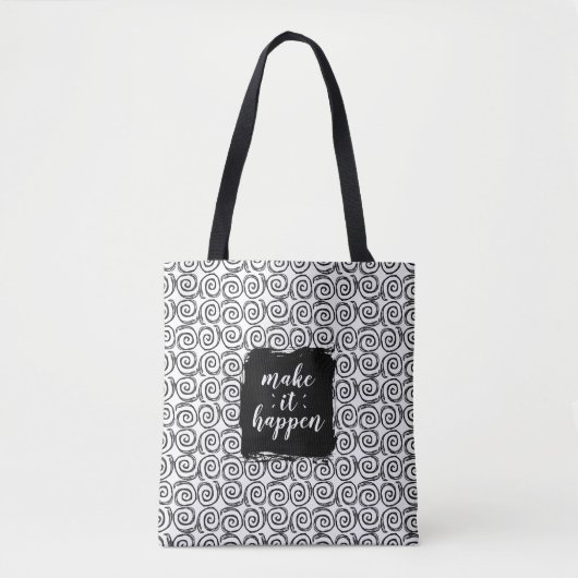 Maak het gebeuren Zwarte en Witte Wervelende Tote Bag (Voorkant)