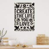 Maak het leven dat je lief is Folk Art Poster (Keuken)