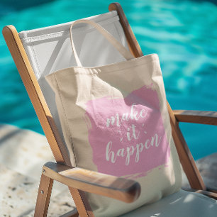 Maak het met roze penseelstreek gebeuren tote bag