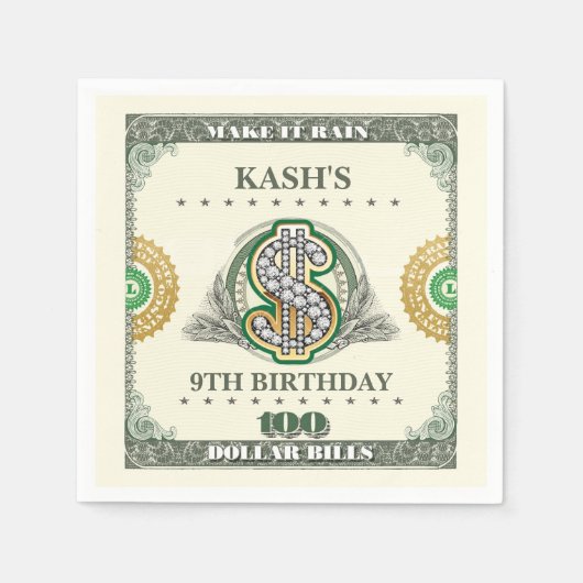 Maak het Regen 100 Dollar Bills Verjaardag Bucks Servet (Voorkant)