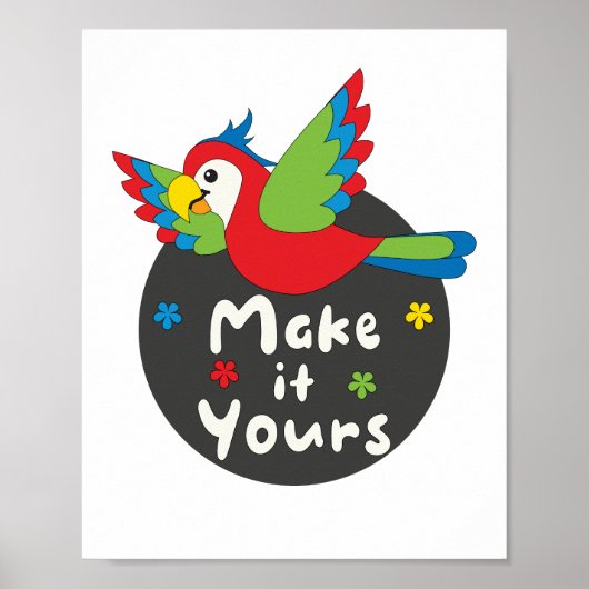 Maak het van jou Kawaii grappig, kleurrijk parrot  Poster (Voorkant)