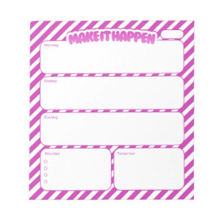 Maak het waar roze gestreepte dagelijkse planner n notitieblok