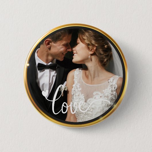 Maak het zelf Liefde Script Gouden Lijst Foto Ronde Button 5,7 Cm (Voorkant)