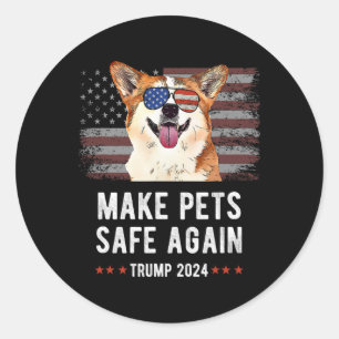 Maak huisdieren weer veilig Corgi Dog Trump 2024 Ronde Sticker