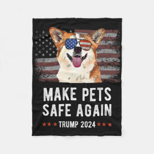 Maak huisdieren weer veilig Corgi hond Trump 2024 Fleece Deken