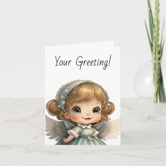 Maak Je Egen Sterrende Blonde Kerstengel Feestdagen Kaart (Voorkant)