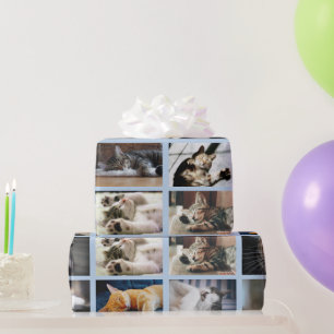 Maak je eigen 10 fotocollage op lichtblauw cadeaupapier