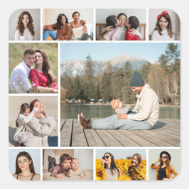 Maak je eigen 11 foto collage vierkante sticker