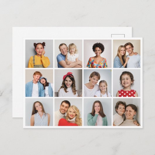 Maak Je Eigen 12 Foto Collage Briefkaart (Voorkant / Achterkant)