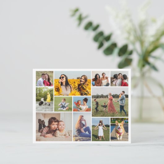 Maak Je Eigen 12 Foto Collage Briefkaart (Staand voorkant)