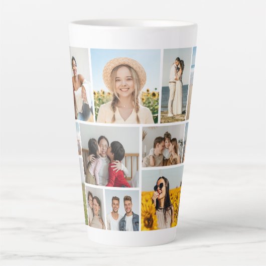 Maak Je Eigen 12 Foto Collage Latte Mok (Voorkant)