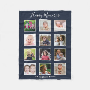 Maak Je Eigen 12 Foto Collage Marineblauw Fleece Deken