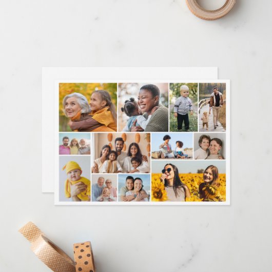 Maak Je Eigen 12 Foto Collage Notitiekaartje (Voorkant / Achterkant in situ)