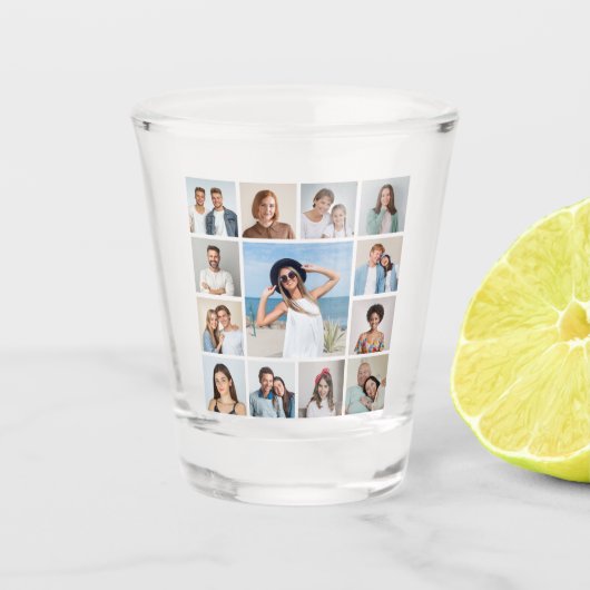 Maak Je Eigen 13 Foto Collage Shot Glas (Voorkant)