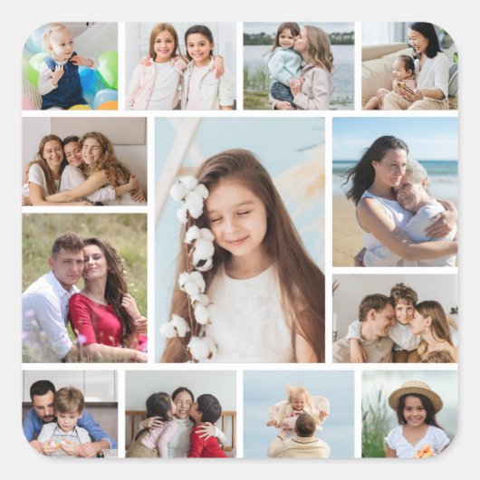 Maak Je Eigen 13 Foto Collage Vierkante Sticker (Voorkant)