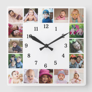 Maak je eigen 16 familiefoto collage wit vierkante klok