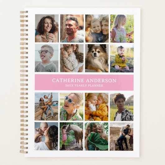 Maak je eigen 16 foto collage Roze Planner (Voorkant)
