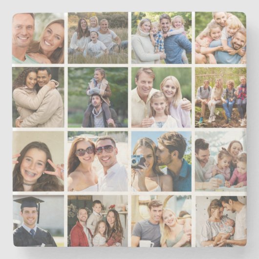 Maak je eigen 16 foto collage  stenen onderzetter (Voorkant)