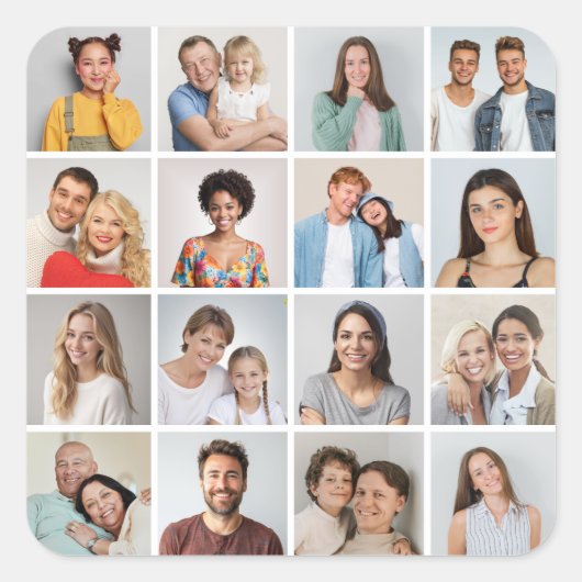 Maak Je Eigen 16 Foto Collage Vierkante Sticker (Voorkant)