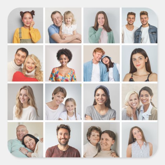 Maak je eigen 16 foto collage vierkante sticker (Voorkant)