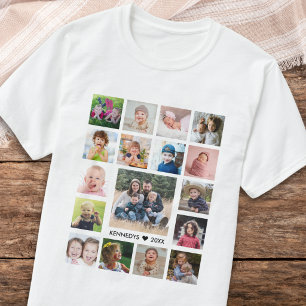 Maak je eigen 17 foto collage familienaam tekst t-shirt