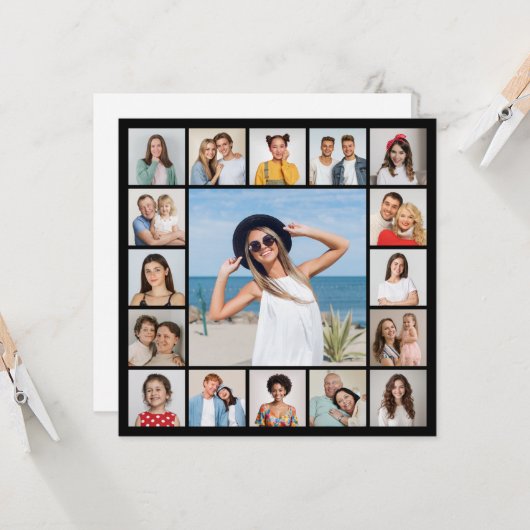 Maak je eigen 17 foto-collage-uitnodiging  kaart (Voorkant / Achterkant in situ)