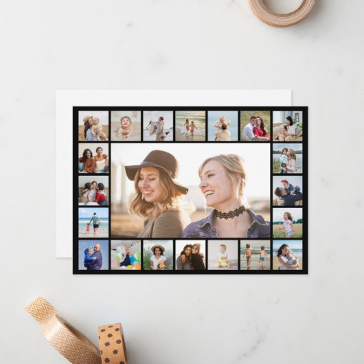 Maak je eigen 21 foto collage bewerkbare kleur notitiekaartje (Voorkant / Achterkant in situ)