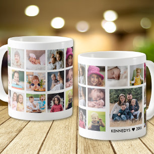 Maak je eigen 22 foto collage familienaam wit koffiemok