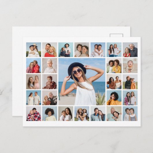 Maak je eigen 27 foto collage briefkaart (Voorkant / Achterkant)