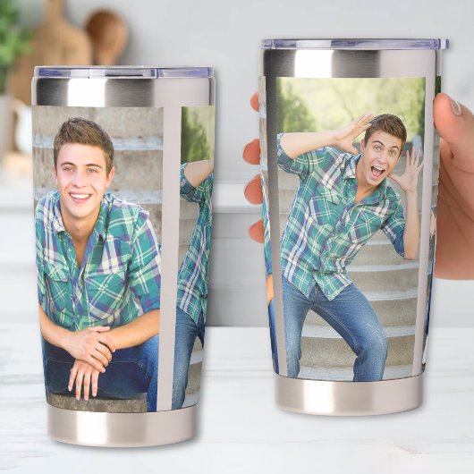 Maak Je Eigen 3 Foto Geïsoleerde Drinkbeker