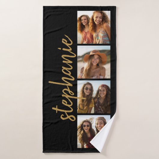 Maak Je Eigen 4 Foto Collage - Script Naam Badhanddoek (Badhanddoek)