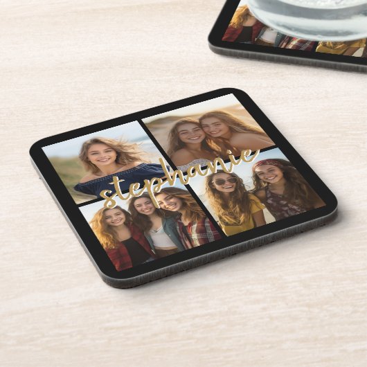 Maak Je Eigen 4 Foto Collage - Script Naam Bier Onderzetter (Linkerzijde)