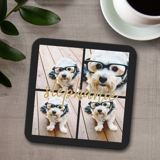 Maak Je Eigen 4 Foto Collage - Script Naam Kartonnen Onderzetters
