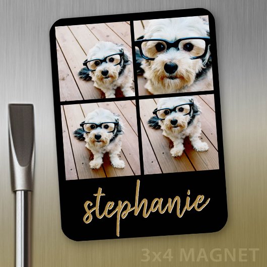Maak Je Eigen 4 Foto Collage - Script Naam Magneet