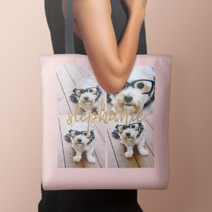 Maak Je Eigen 4 Foto Collage - Script Naam Tote Bag