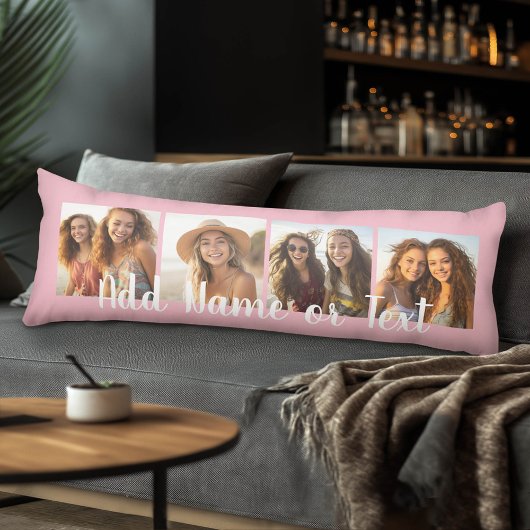 Maak je eigen 4 foto collage script tekst - Roze Lichaamskussen