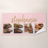 Maak Je Eigen 4 Foto Collage Scriptnaam koraal Badhanddoek (Badhanddoek)