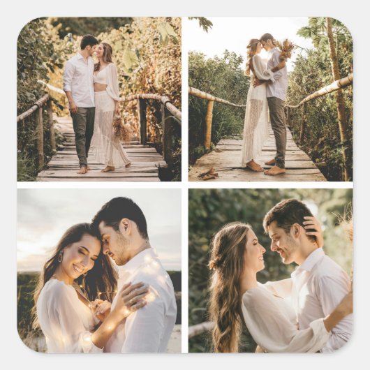 Maak Je Eigen 4 Foto Collage Vierkante Sticker (Voorkant)