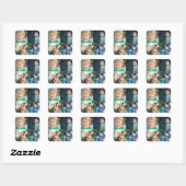 Maak je eigen 4 foto collage vierkante sticker (Vel)