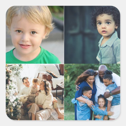 Maak je eigen 4 foto collage vierkante sticker (Voorkant)