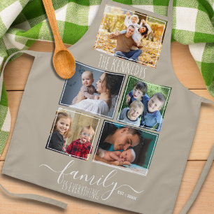 Maak Je Eigen 5 Foto Collage Familie Naam Beige Schort