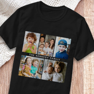 Maak je eigen 5 foto collage familienaam Zwart T-shirt