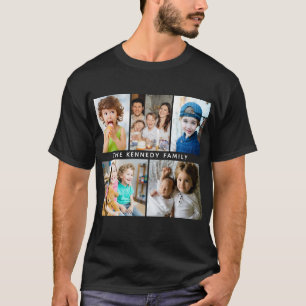 Maak je eigen 5 foto collage familienaam Zwart T-shirt